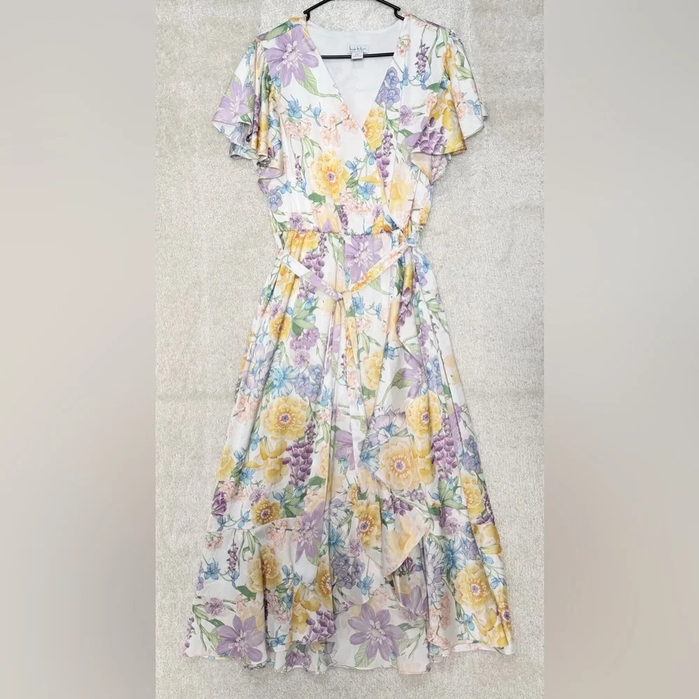 Nicole Miller Girls' Floral Wrap Dress in Yellow, Lavender & White